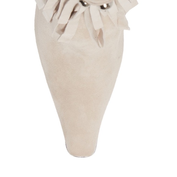 Jeffrey Campbell Stiletto Fringe Stud Bone White Suede Pointed Toe Bootie NWT - Picture 7 of 12